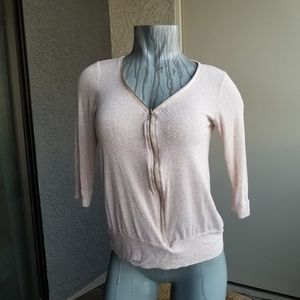Blush Pale Pink Top V-Neck Zipper Sweater Top